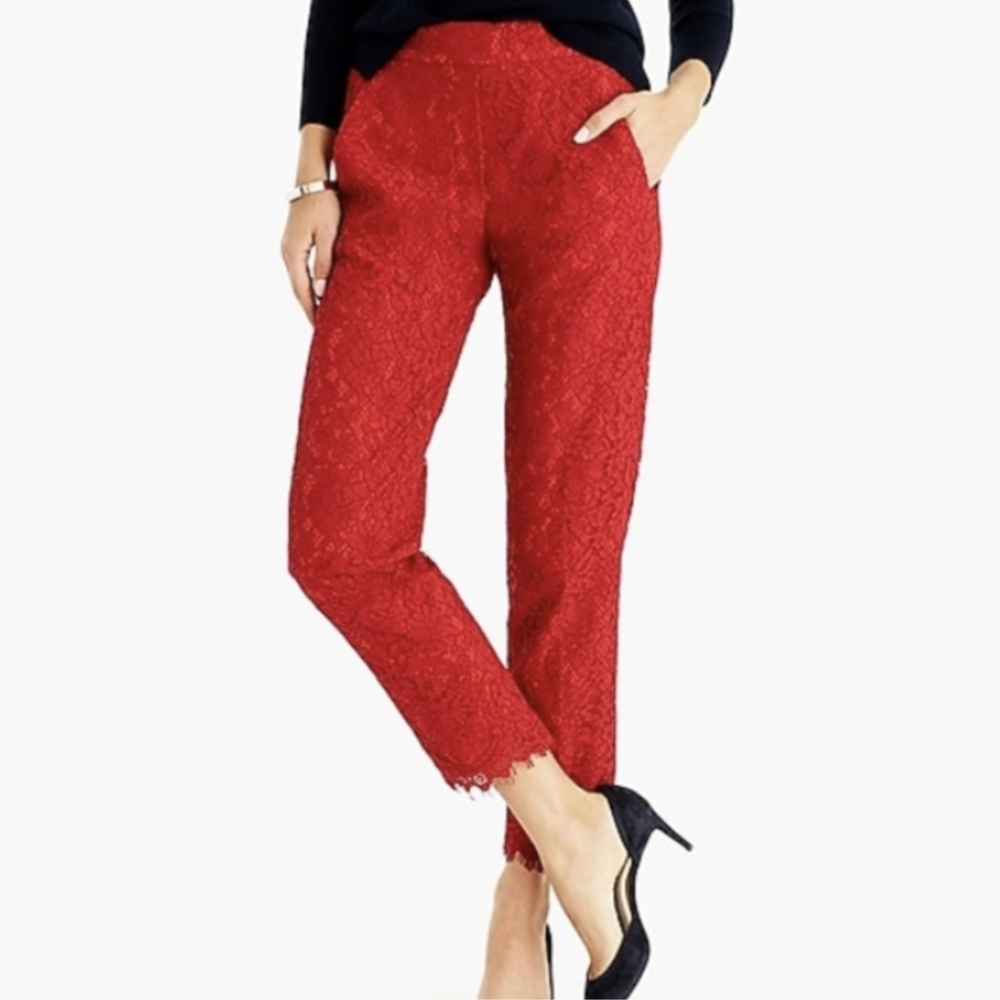 J Crew Bright Red Easy Cropped Pants